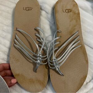 UGG silver Metallic Heina Flip Flop Sandals, Size 7